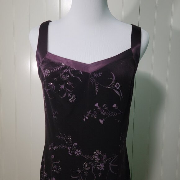 Vtg Y2k Whimsigoth Metallic Floral Velvet Halter Maxi Dress Plum CDC 8 - Picture 2 of 16
